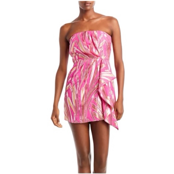 New Ramy Brook May Rice Dress Pink Silver Gold Metallic Size 16 Retail $495 - Picture 2 of 8